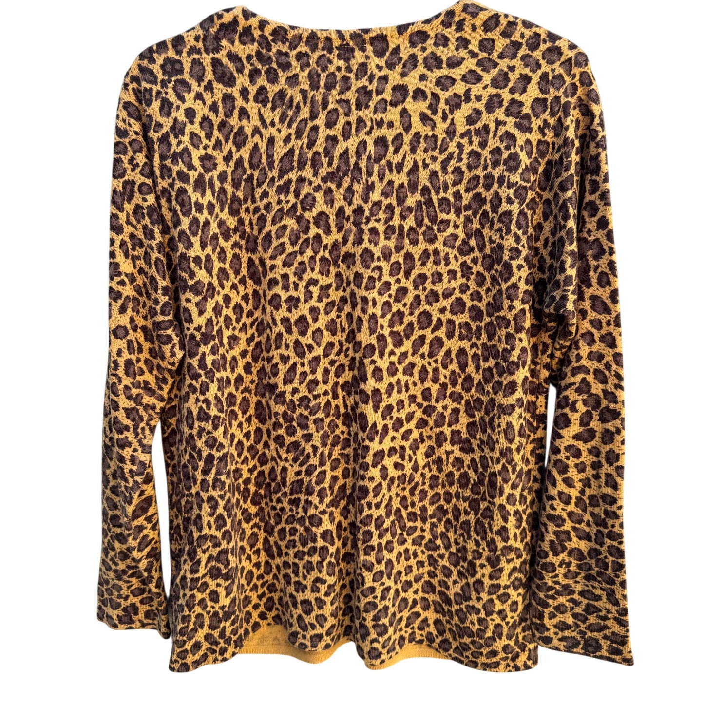 Avon Vintage Womens Leopard Print Rose Floral Knit One Piece Cardigan Sweater M