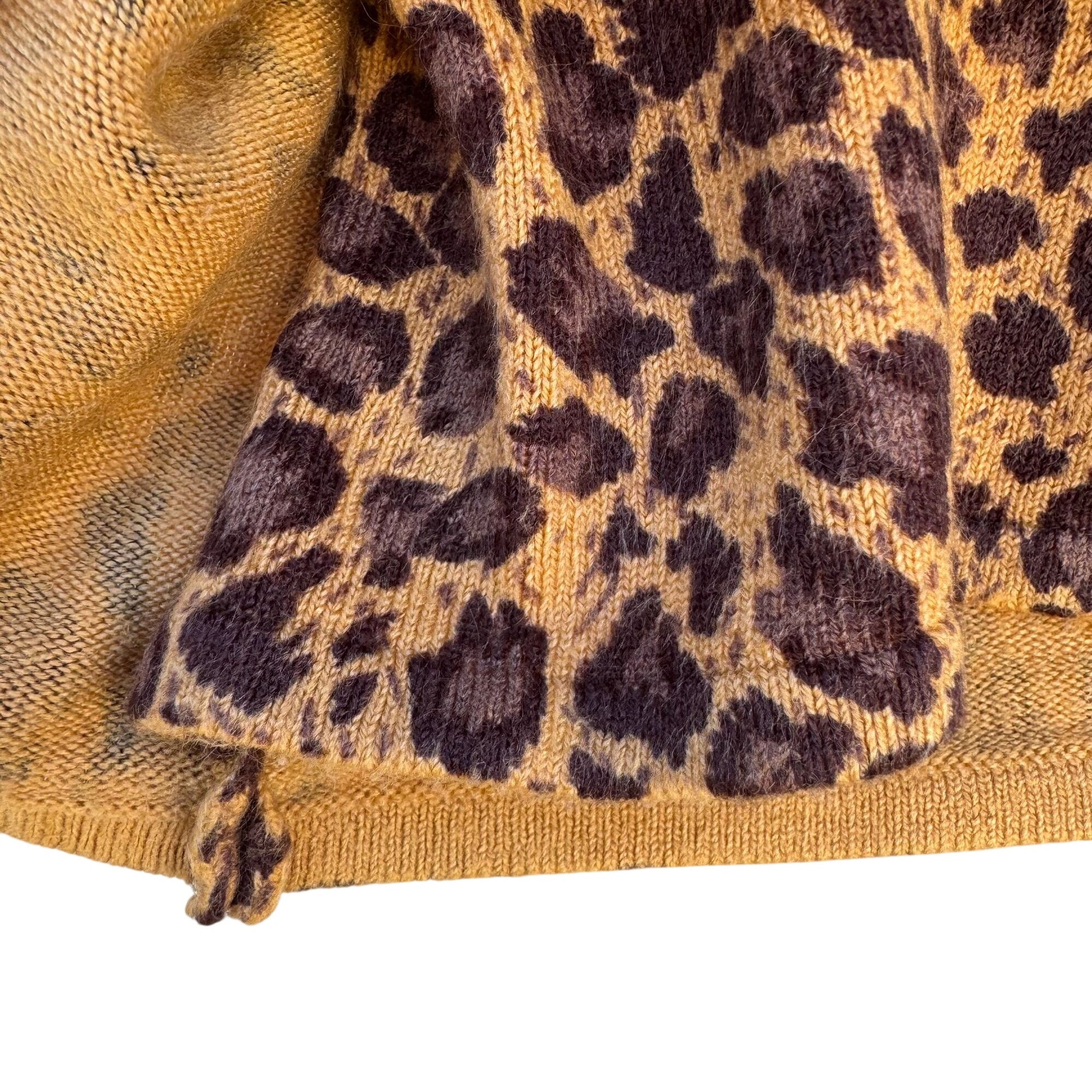 Avon Vintage Womens Leopard Print Rose Floral Knit One Piece Cardigan Sweater M