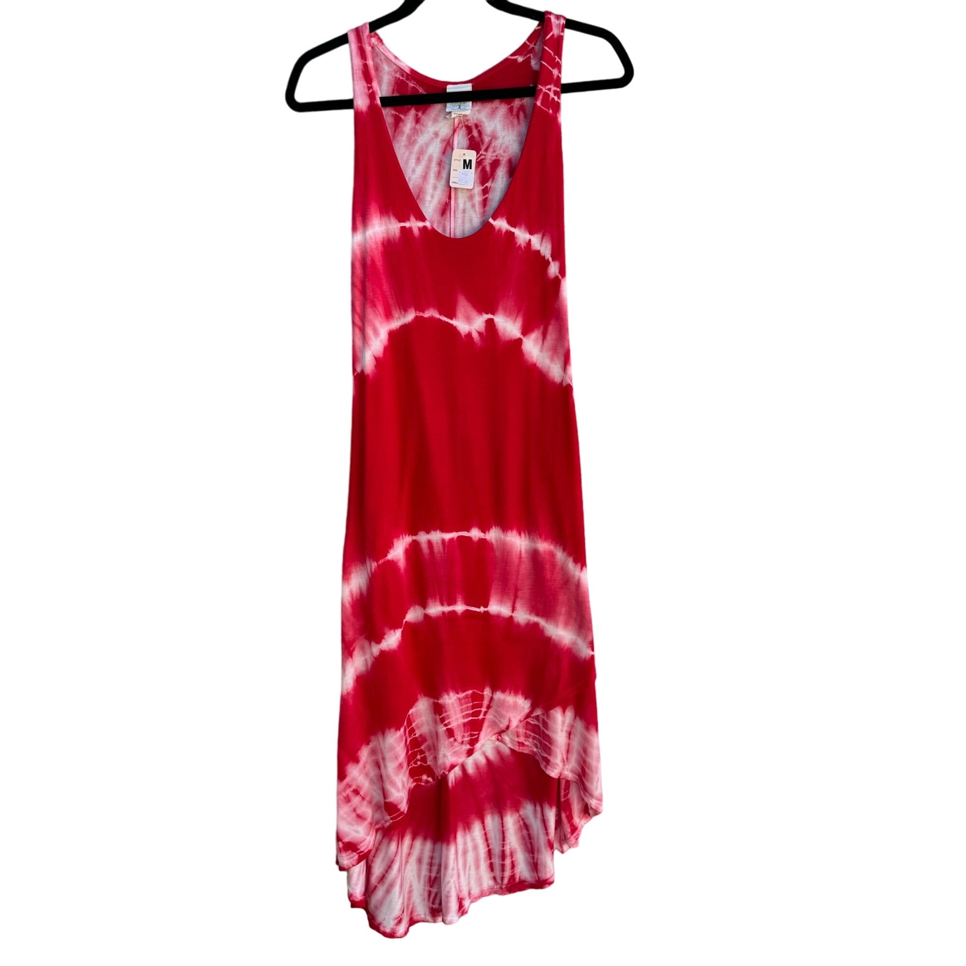 Freeloader Womens Scoop Neck Tie-Dye Red White Sleeveless High Low Dress - New M