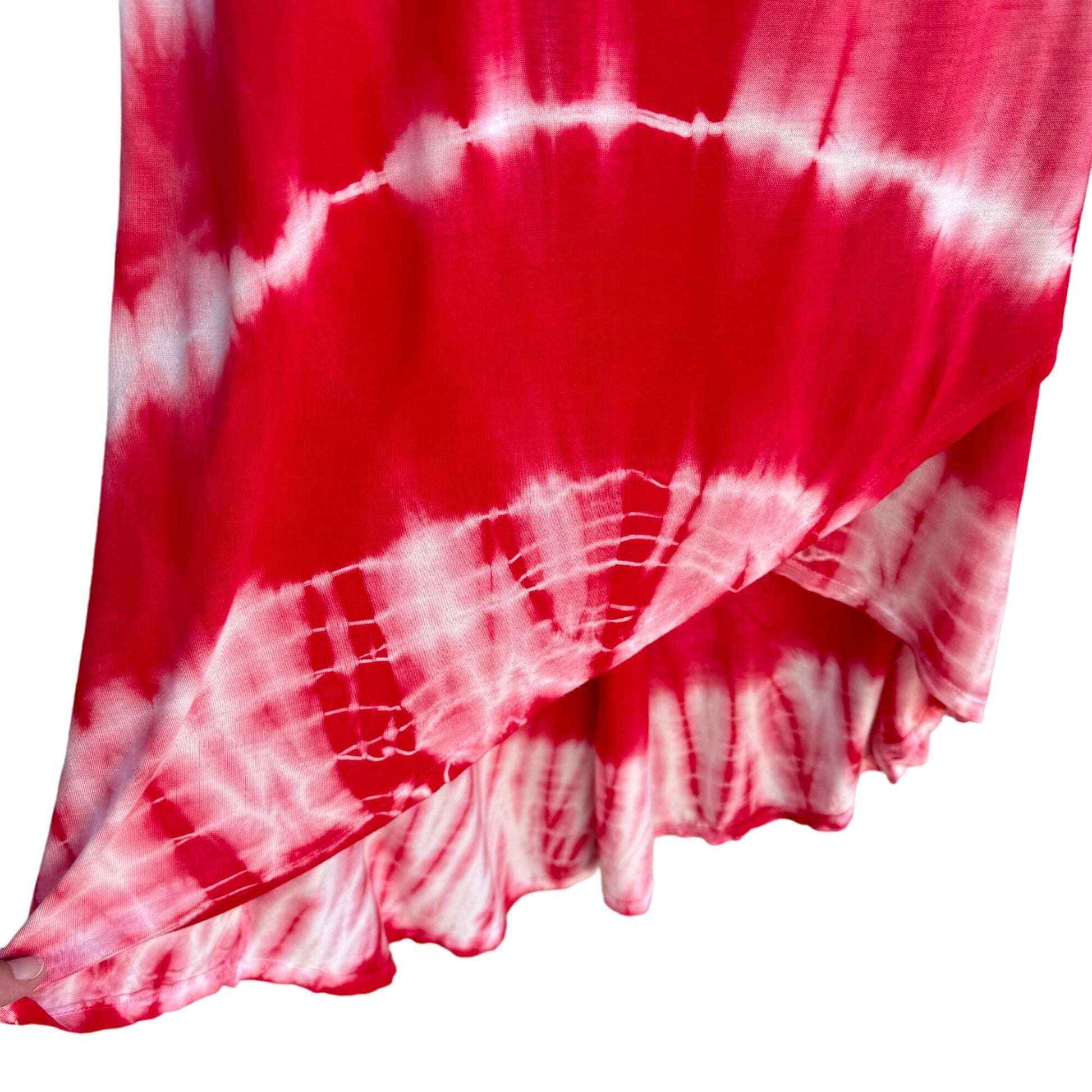 Freeloader Womens Scoop Neck Tie-Dye Red White Sleeveless High Low Dress - New M