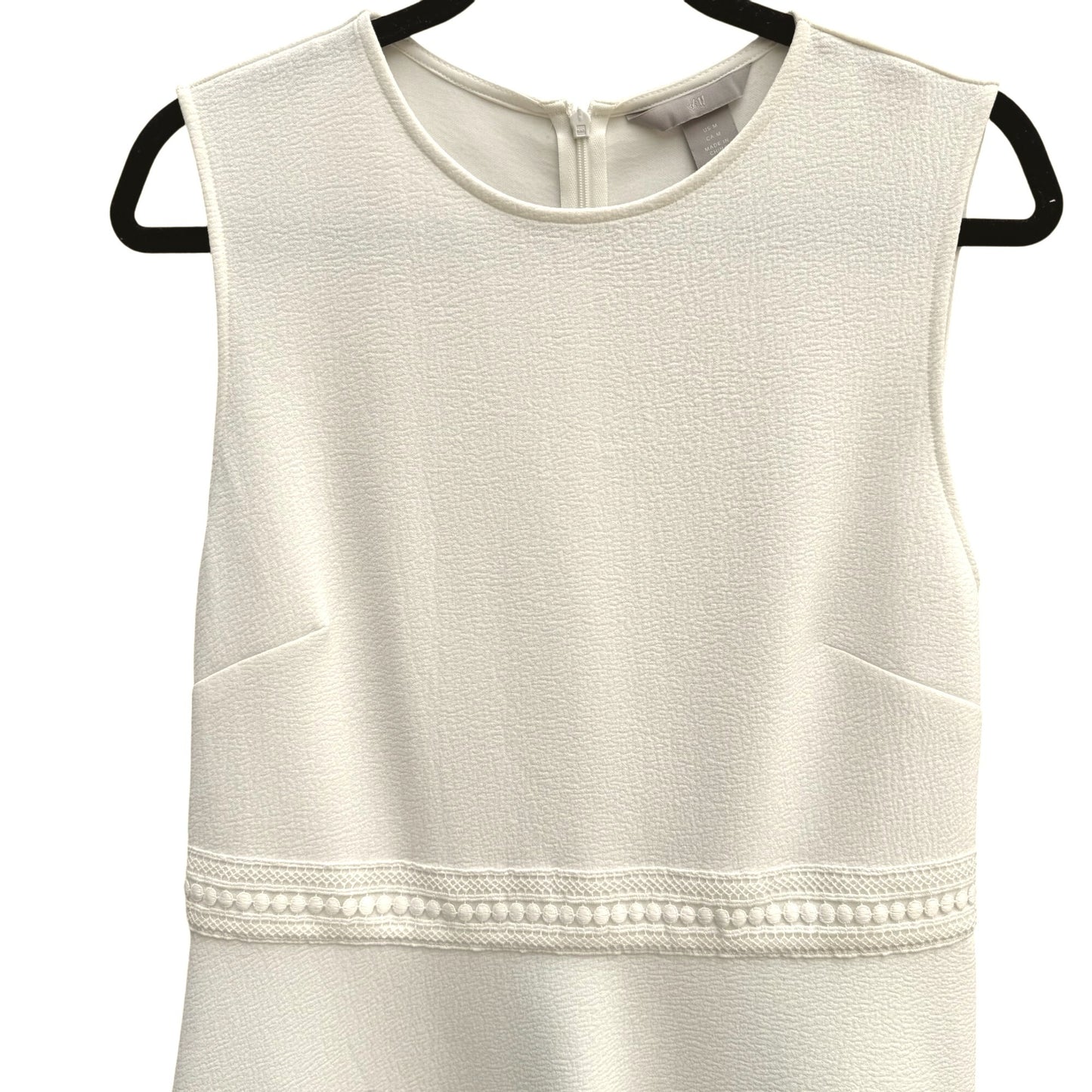 H&M Womens Sleeveless White Textured Crochet Lace Casual Party Wear Dress M