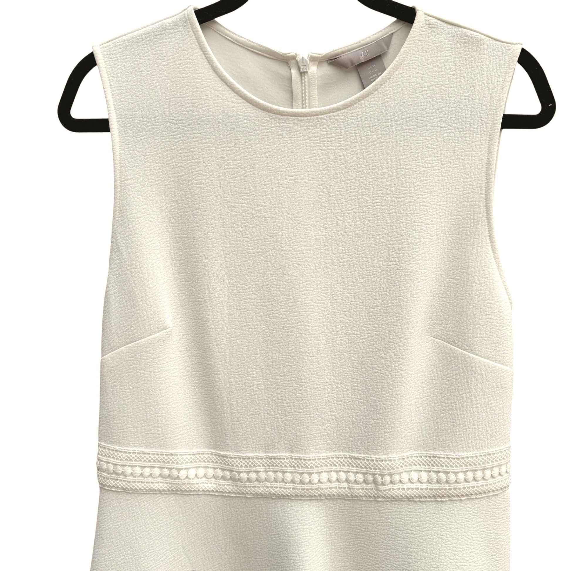 H&M Womens Sleeveless White Textured Crochet Lace Casual Party Wear Dress M