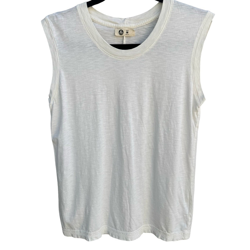 American Giant Womens White Supima Cotton Sleeveless Muscle Tee Slub Knit Size M