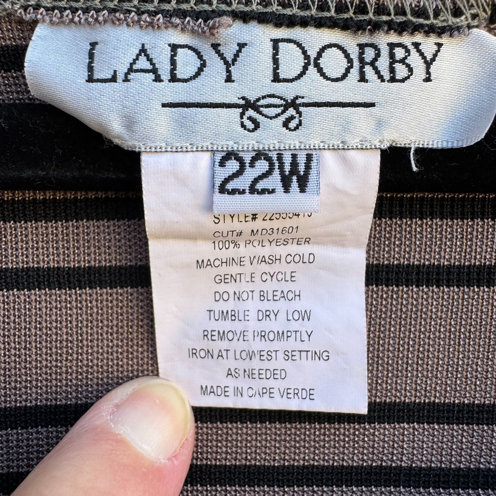 Lady Dorby Womens Plus Size 22W Brown Black Striped Knit Sleeveless Tank Top 22W