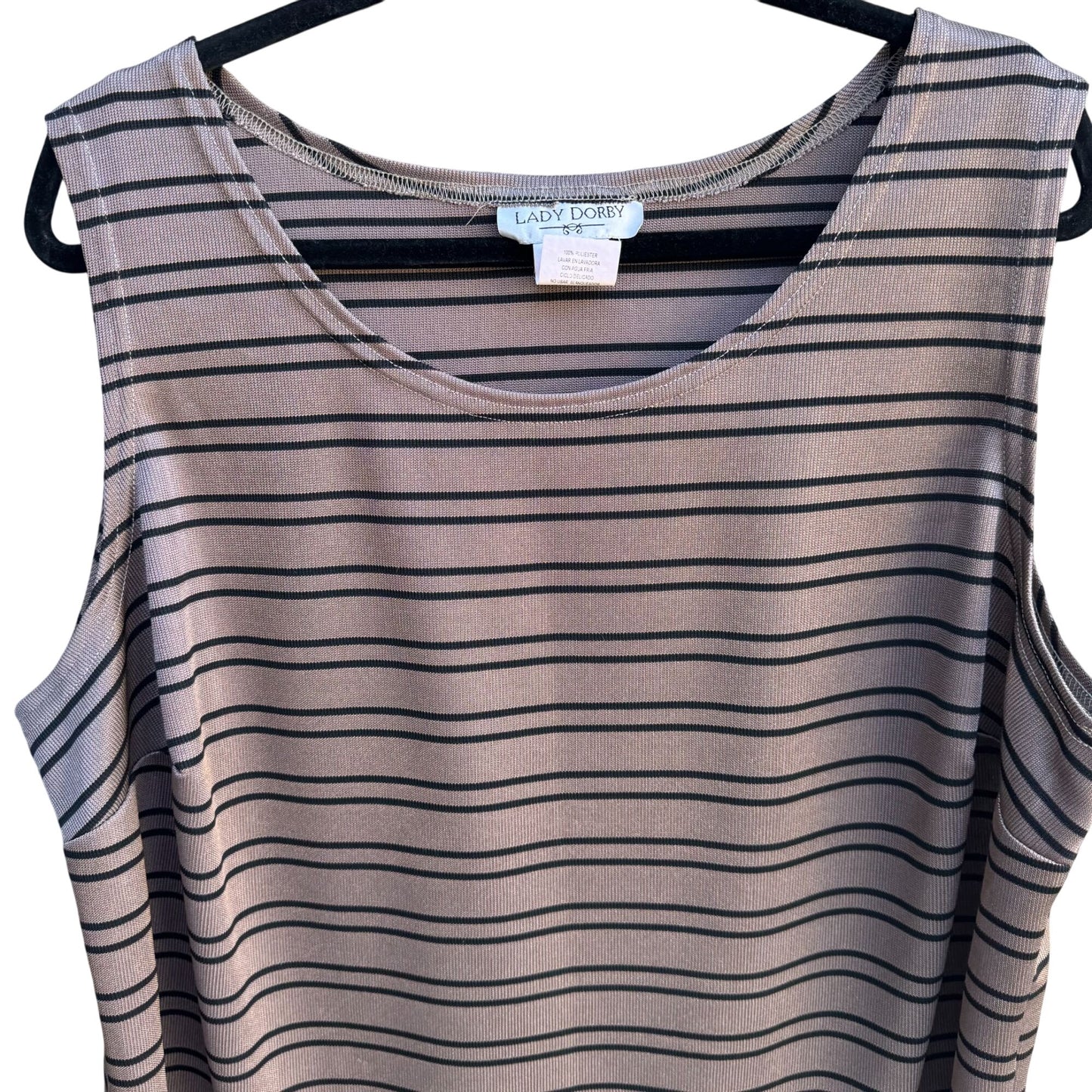Lady Dorby Womens Plus Size 22W Brown Black Striped Knit Sleeveless Tank Top 22W