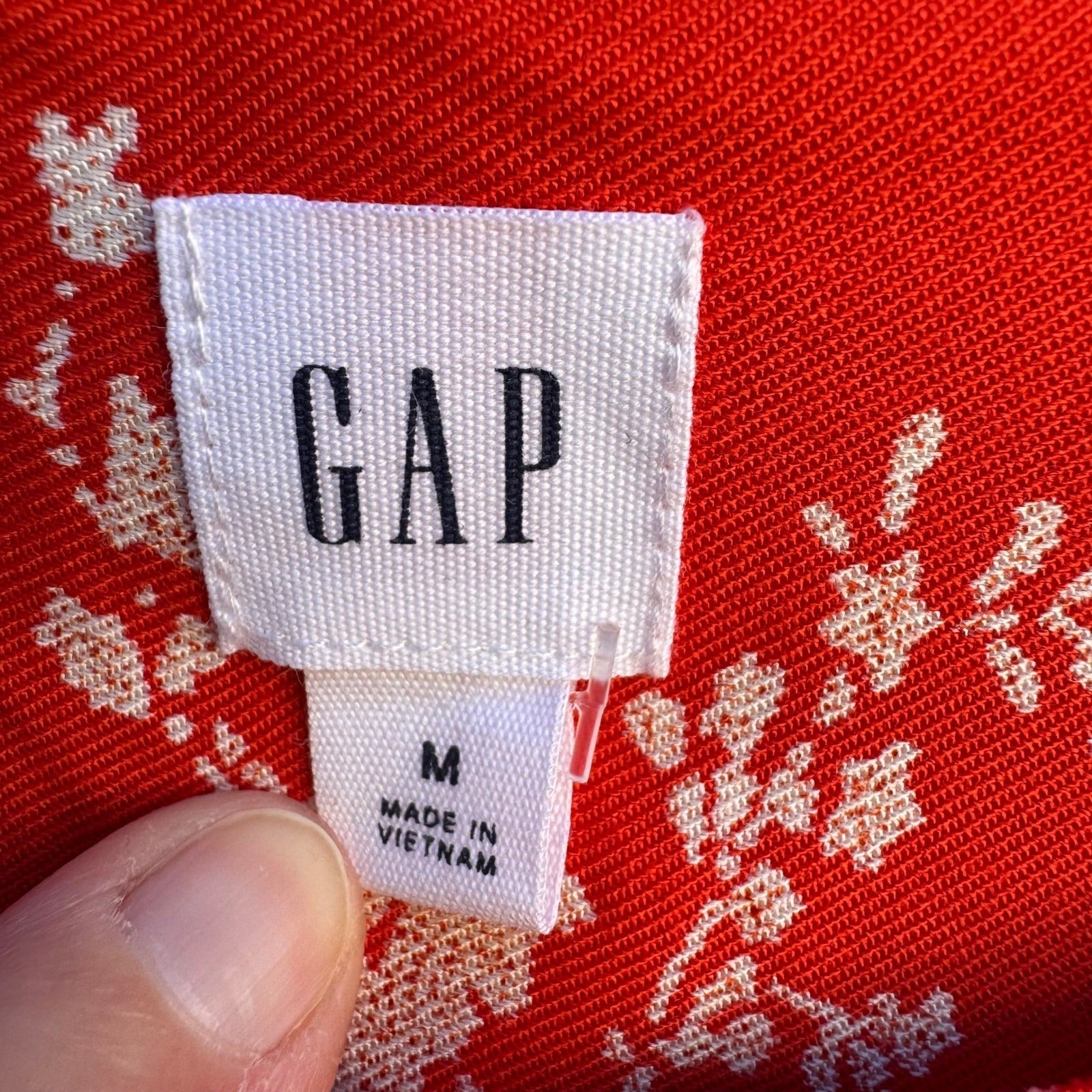 Gap Womens Red Floral Boho Band Collar Button Front Tunic Blouse NEW M Cottage