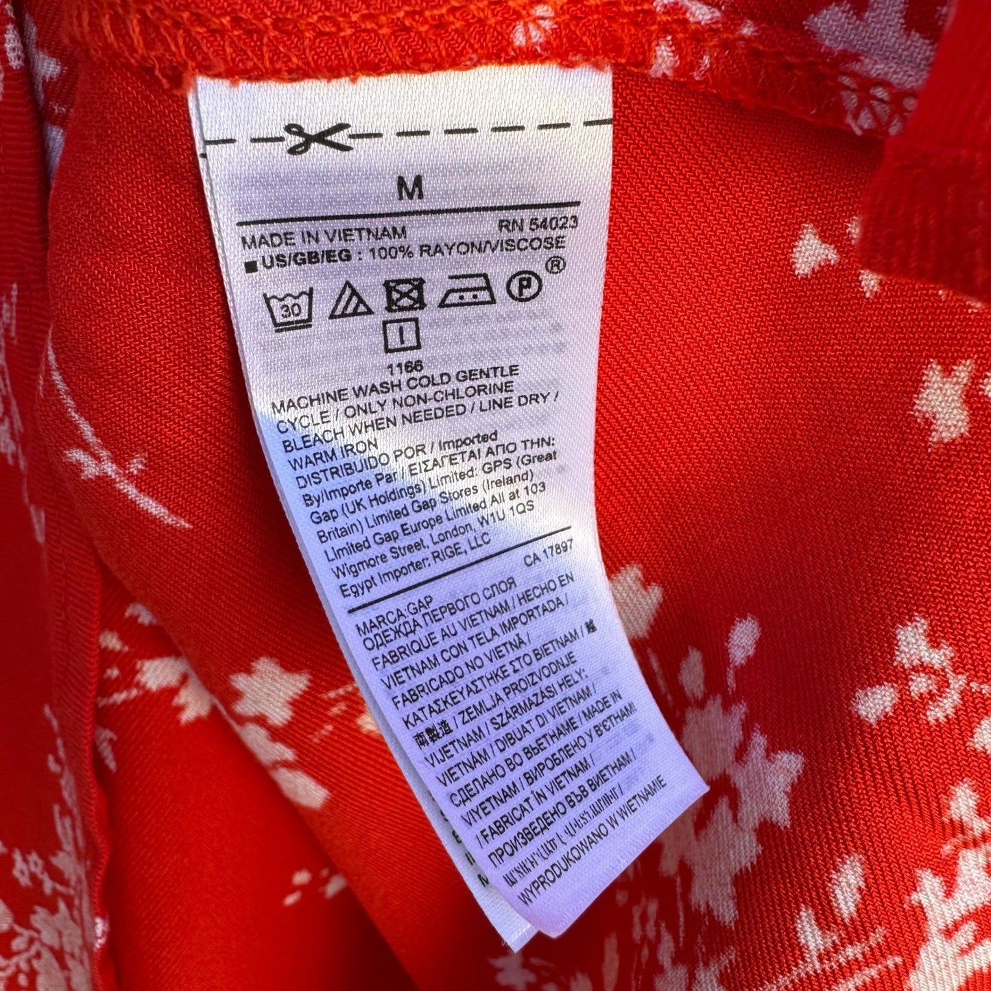 Gap Womens Red Floral Boho Band Collar Button Front Tunic Blouse NEW M Cottage