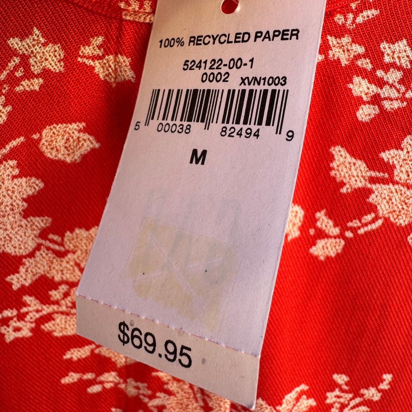 Gap Womens Red Floral Boho Band Collar Button Front Tunic Blouse NEW M Cottage
