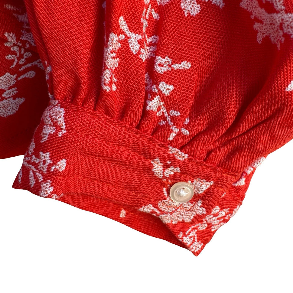 Gap Womens Red Floral Boho Band Collar Button Front Tunic Blouse NEW M Cottage