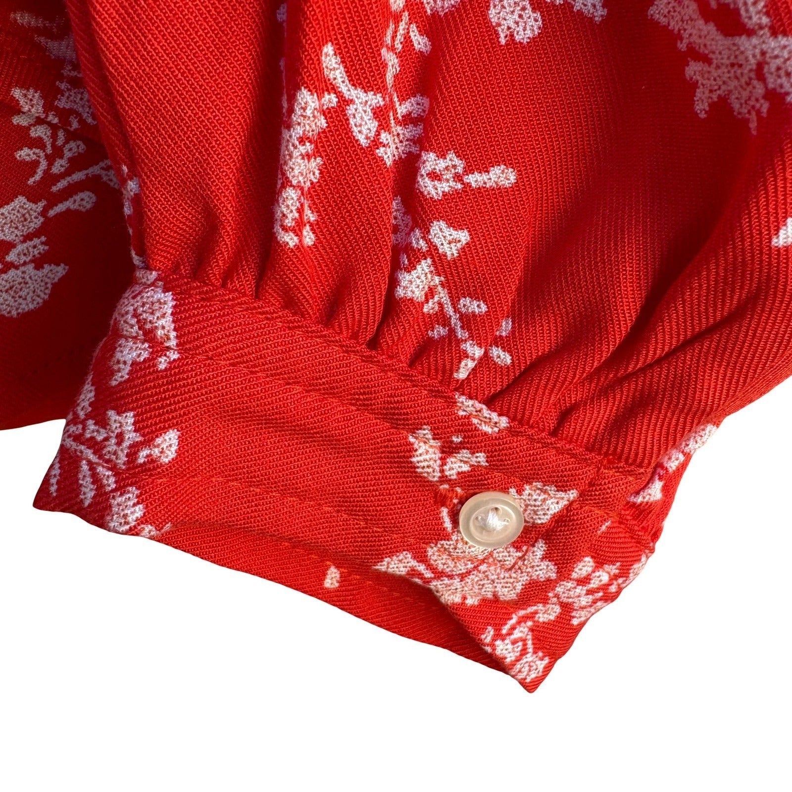 Gap Womens Red Floral Boho Band Collar Button Front Tunic Blouse NEW M Cottage