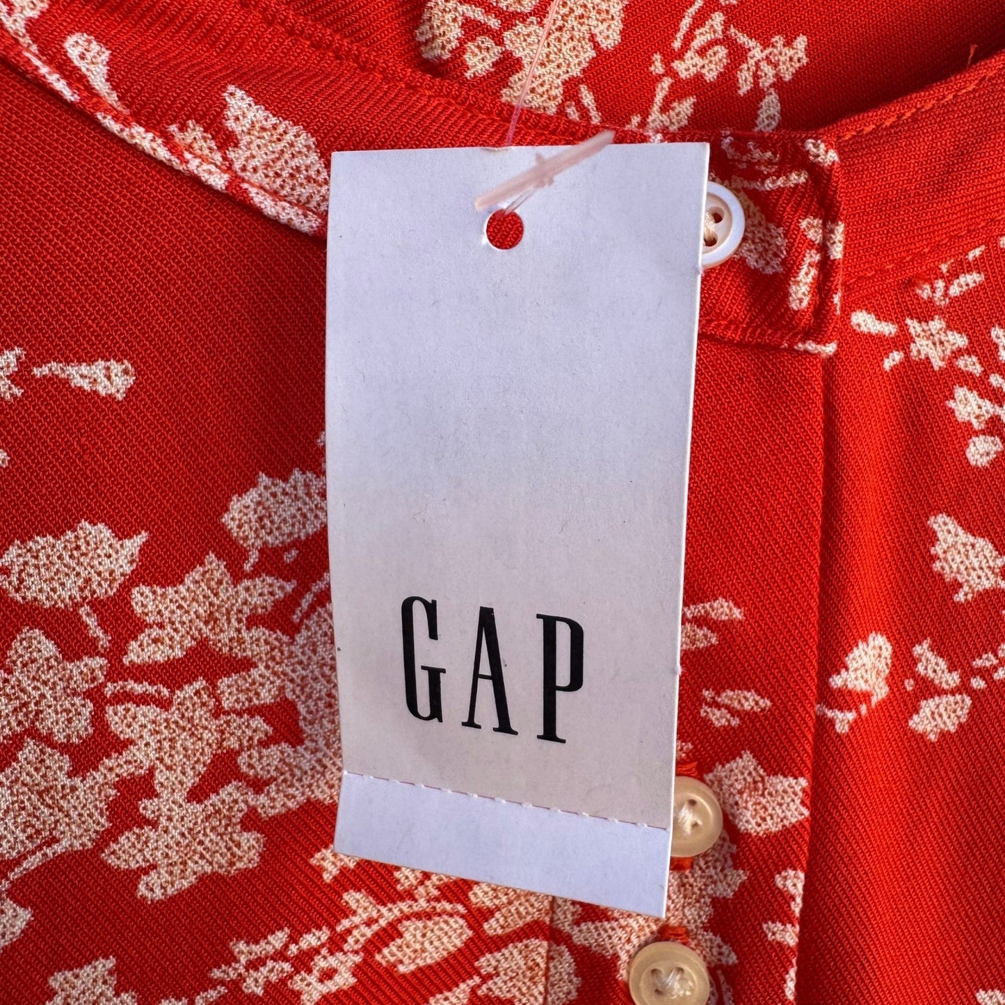 Gap Womens Red Floral Boho Band Collar Button Front Tunic Blouse NEW M Cottage