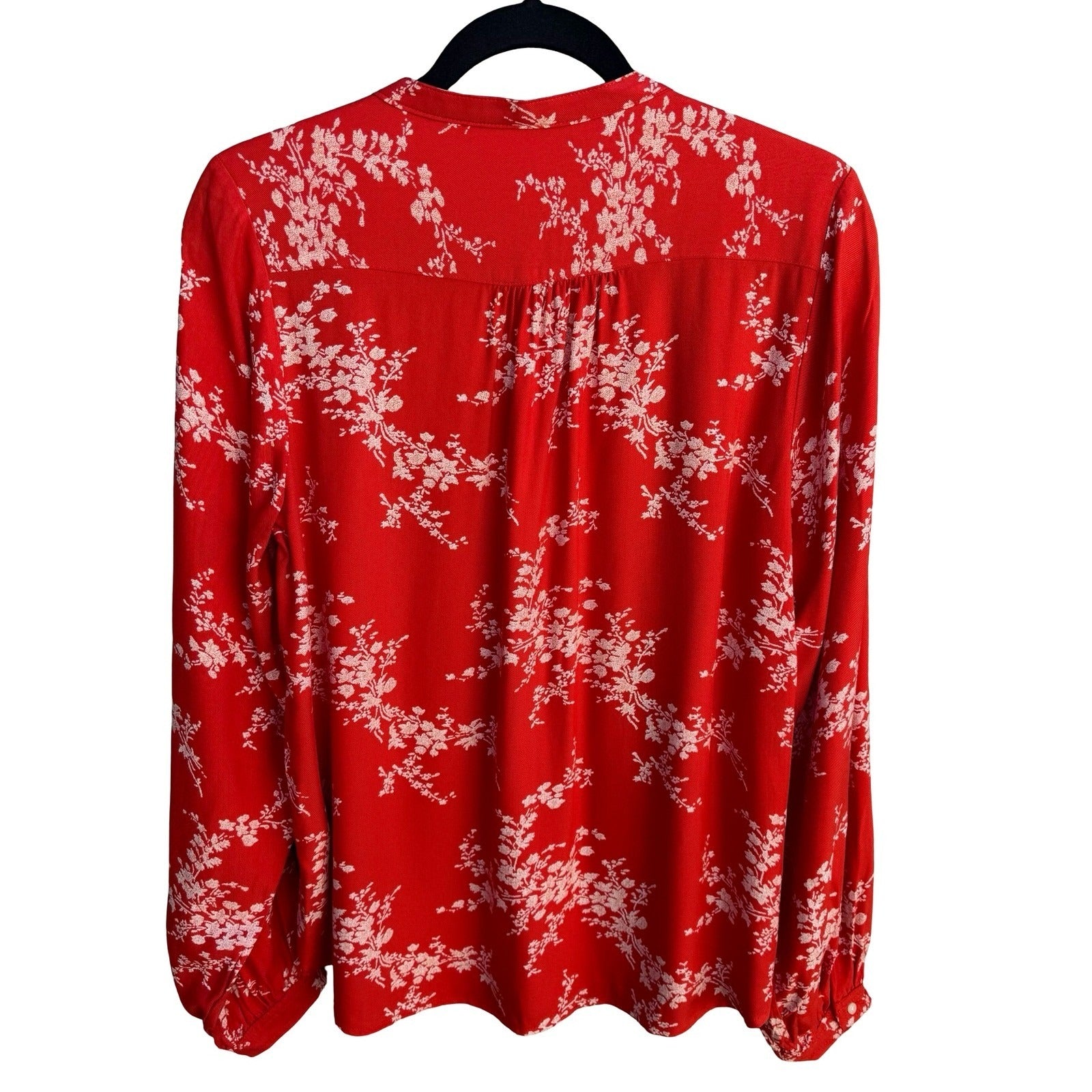 Gap Womens Red Floral Boho Band Collar Button Front Tunic Blouse NEW M Cottage