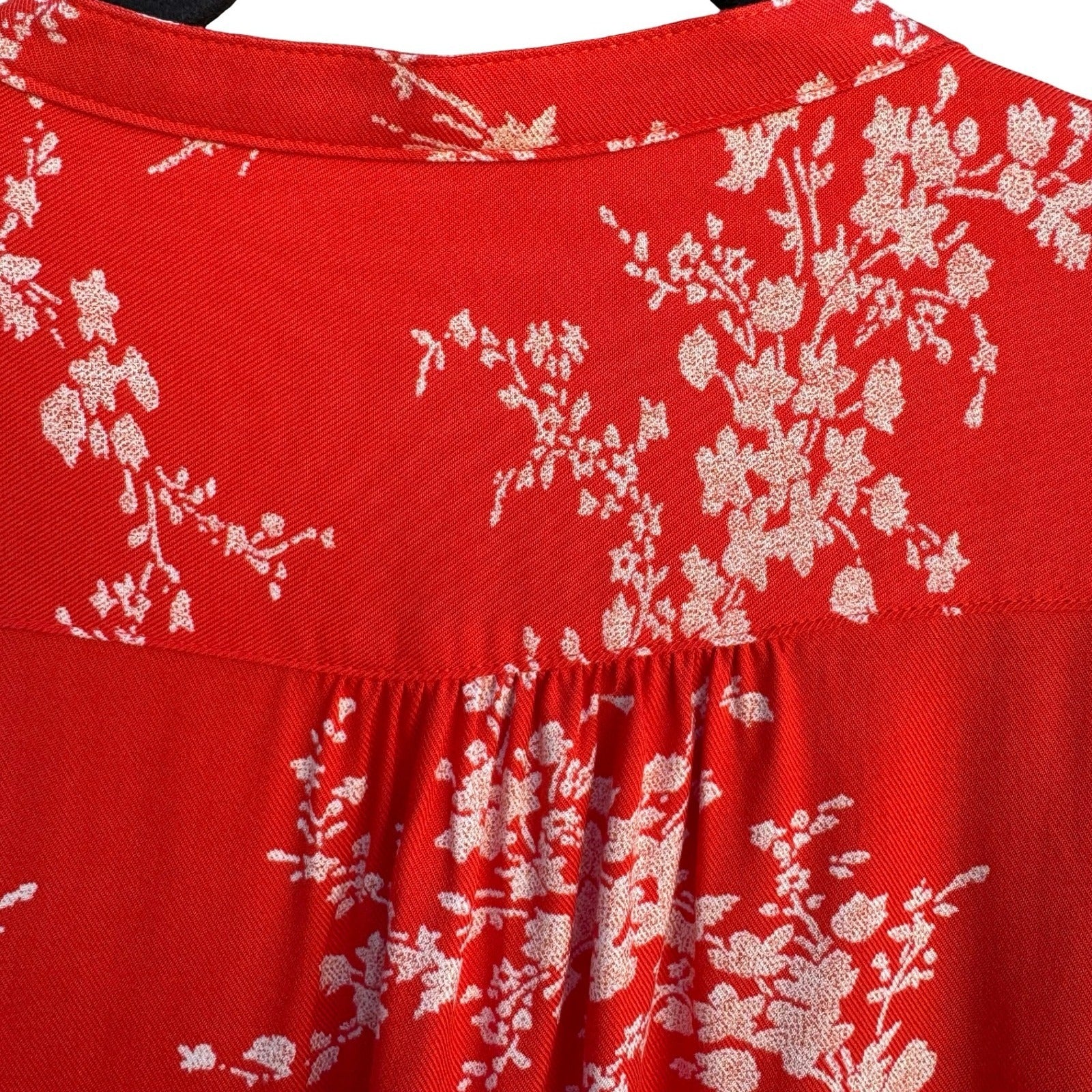 Gap Womens Red Floral Boho Band Collar Button Front Tunic Blouse NEW M Cottage
