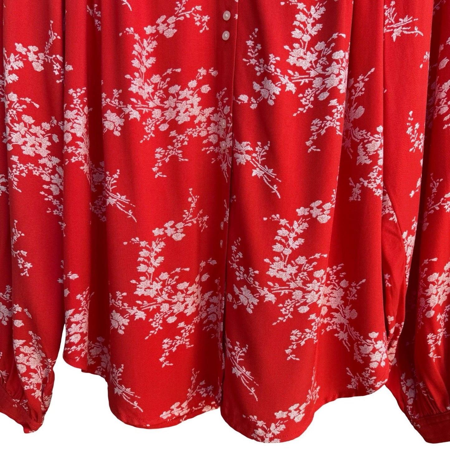 Gap Womens Red Floral Boho Band Collar Button Front Tunic Blouse NEW M Cottage