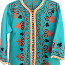 Switch Handcrafted Vintage Womens Teal Embroidered 3/4 Sleeve Side Slit Full Button Top 2 image