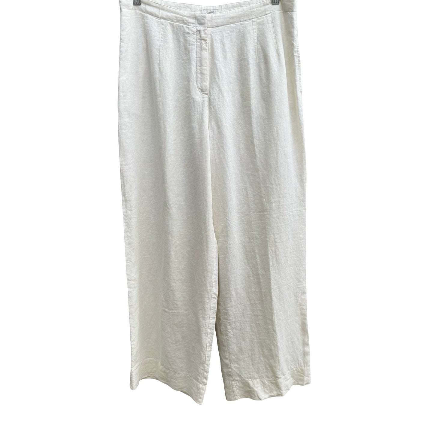 J Jill Ivory 100% Linen Coastal Minimalist Wide Leg Pants Trousers Lined 14 NEW
