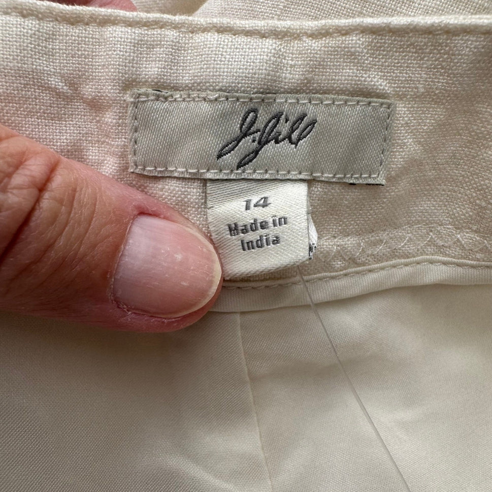 J Jill Ivory 100% Linen Coastal Minimalist Wide Leg Pants Trousers Lined 14 NEW