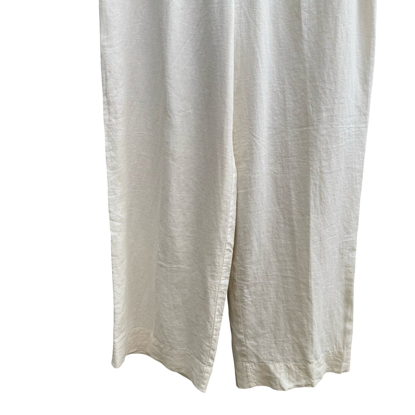 J Jill Ivory 100% Linen Coastal Minimalist Wide Leg Pants Trousers Lined 14 NEW