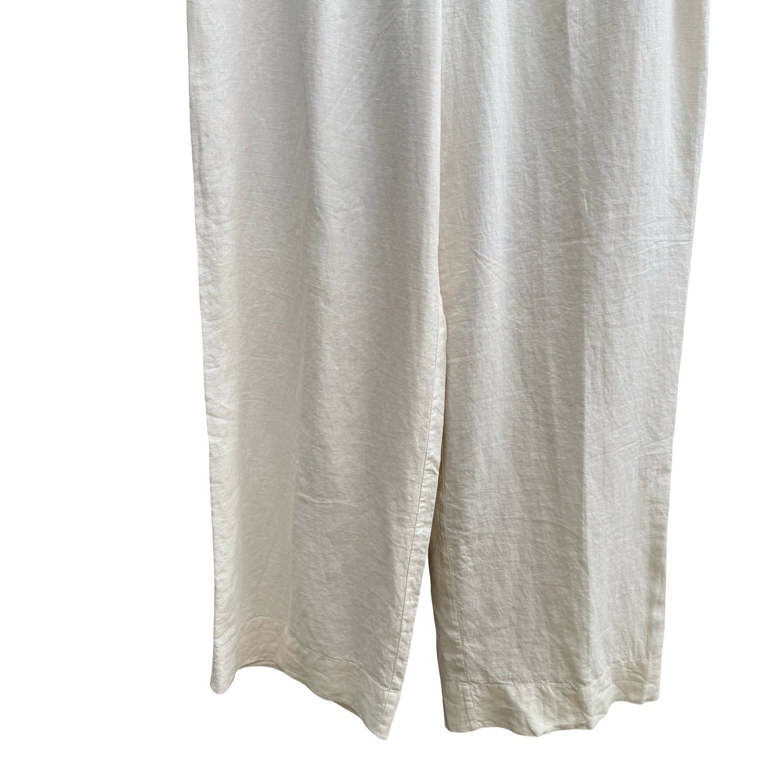 J Jill Ivory 100% Linen Coastal Minimalist Wide Leg Pants Trousers Lined 14 NEW