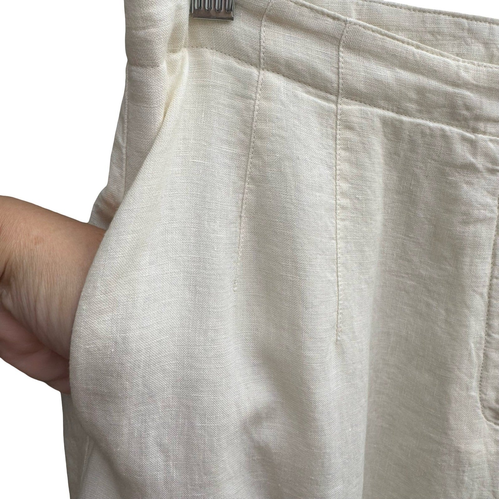 J Jill Ivory 100% Linen Coastal Minimalist Wide Leg Pants Trousers Lined 14 NEW