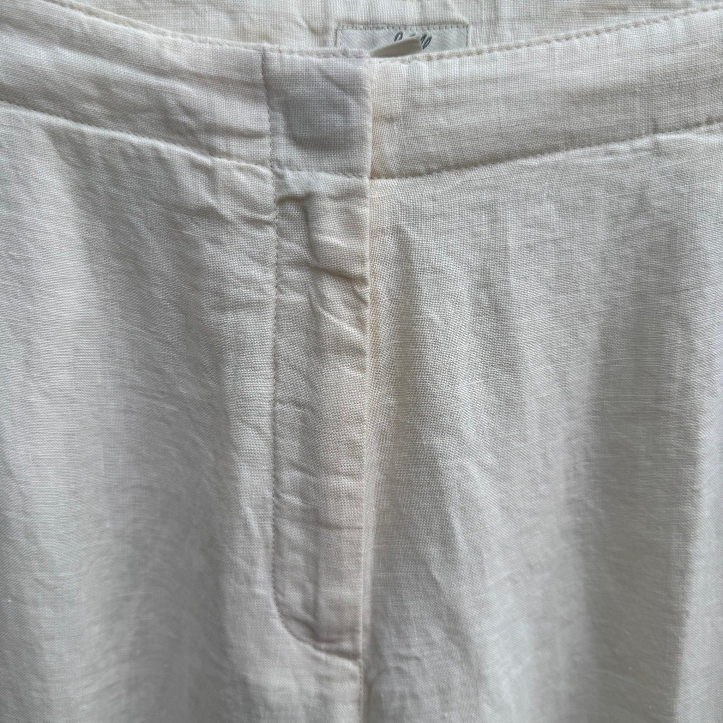 J Jill Ivory 100% Linen Coastal Minimalist Wide Leg Pants Trousers Lined 14 NEW