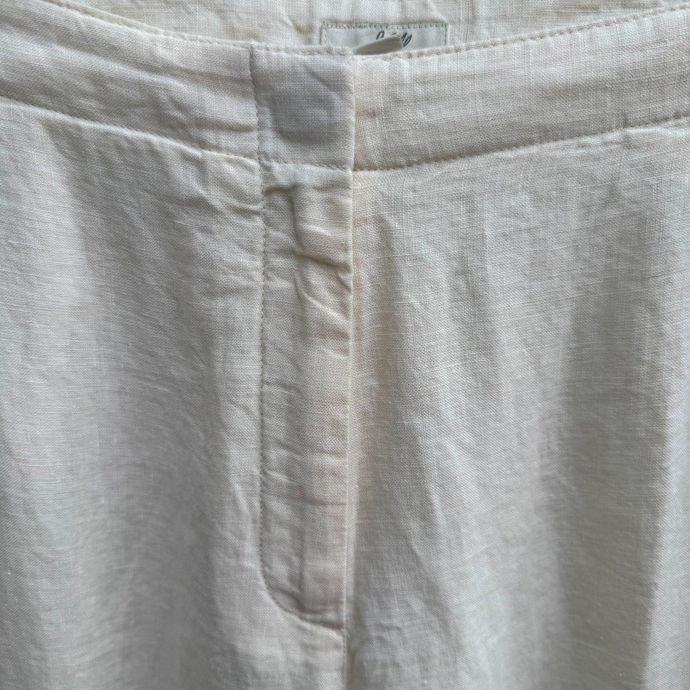 J Jill Ivory 100% Linen Coastal Minimalist Wide Leg Pants Trousers Lined 14 NEW