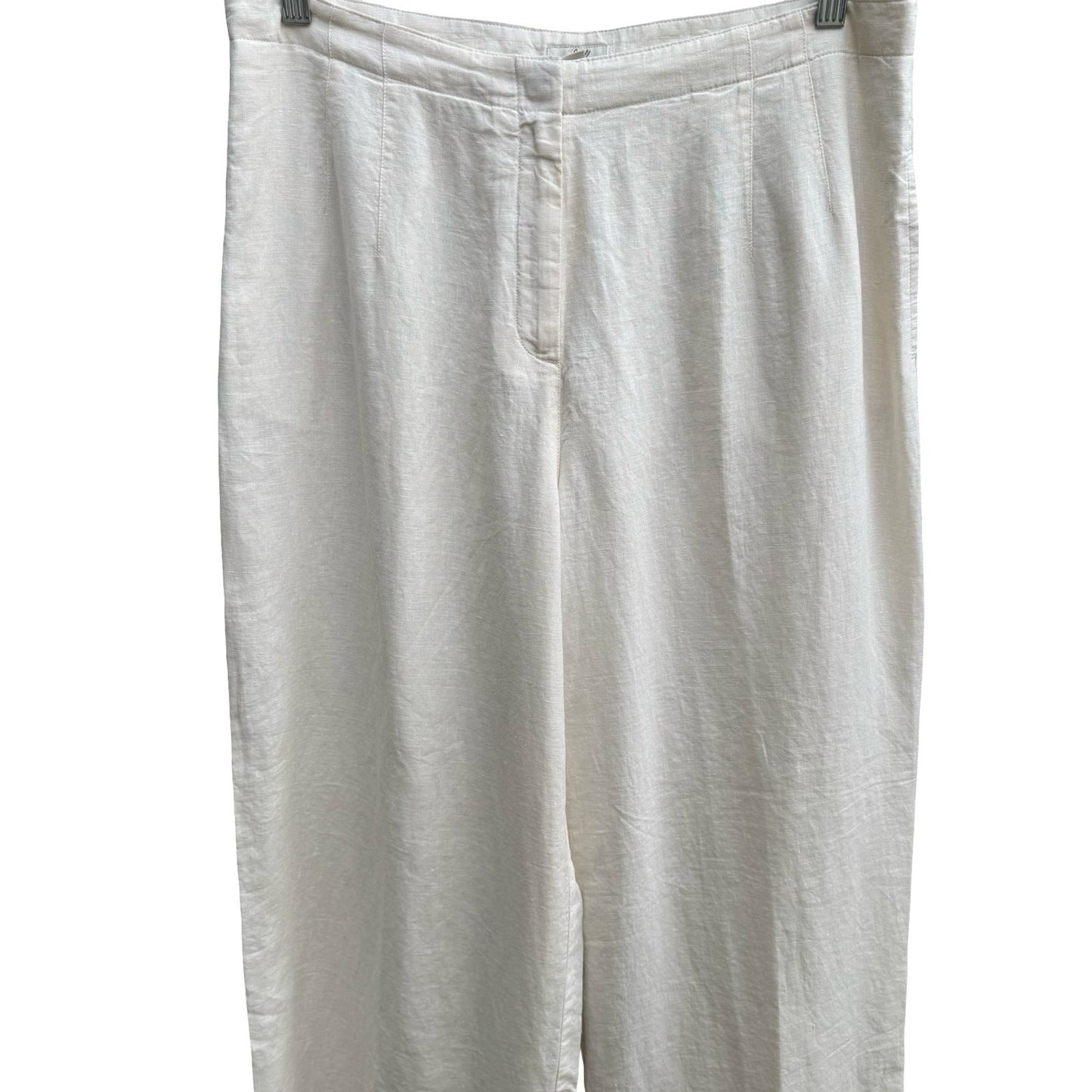 J Jill Ivory 100% Linen Coastal Minimalist Wide Leg Pants Trousers Lined 14 NEW
