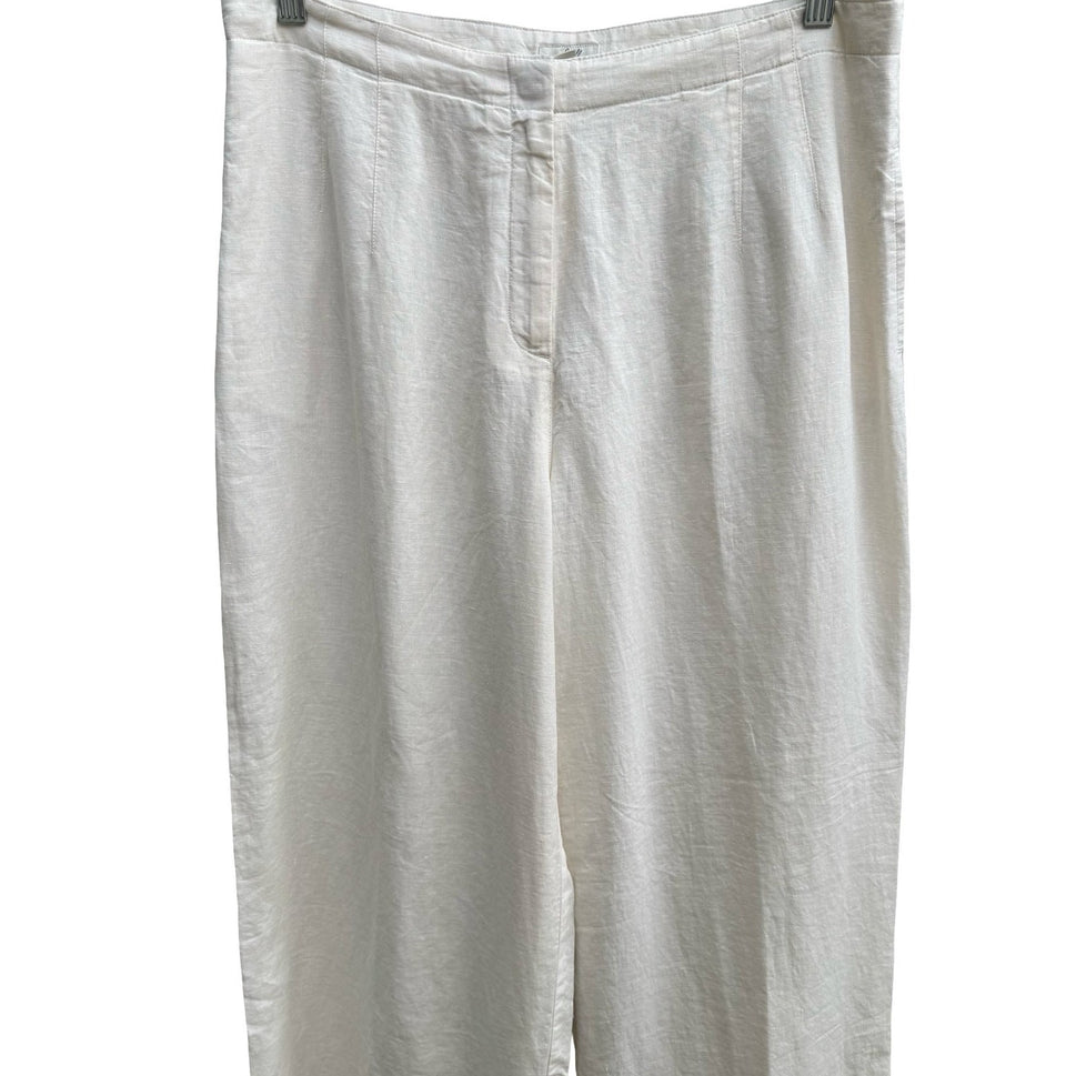J Jill Ivory 100% Linen Coastal Minimalist Wide Leg Pants Trousers Lined 14 NEW