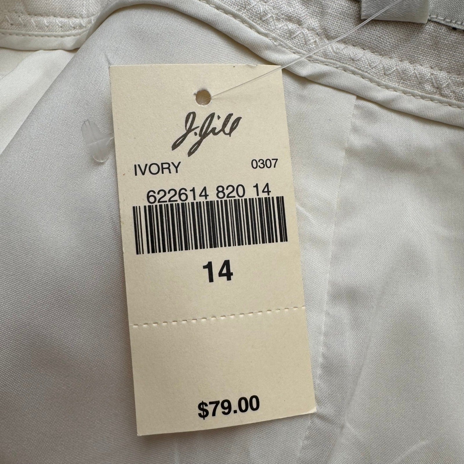 J Jill Ivory 100% Linen Coastal Minimalist Wide Leg Pants Trousers Lined 14 NEW