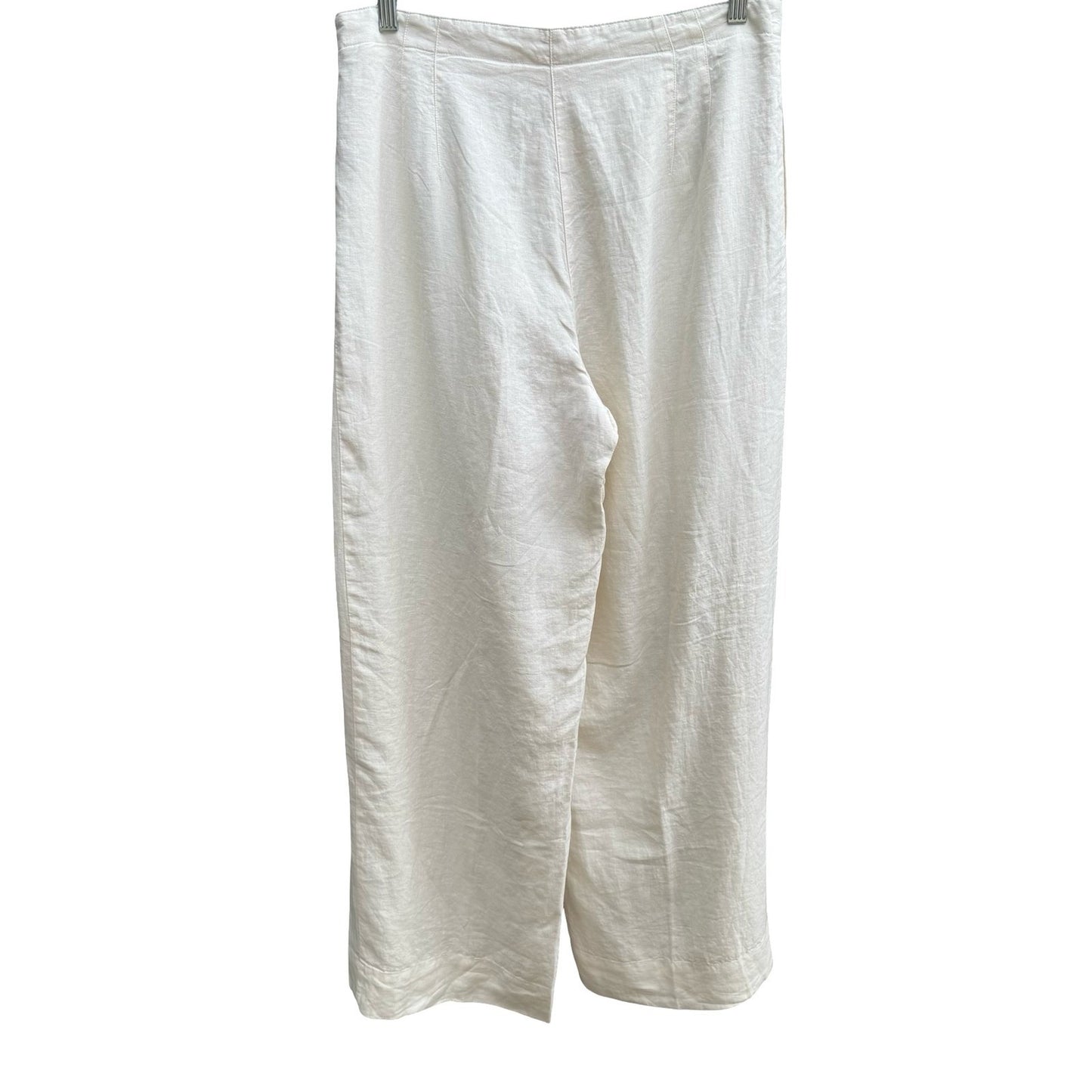 J Jill Ivory 100% Linen Coastal Minimalist Wide Leg Pants Trousers Lined 14 NEW
