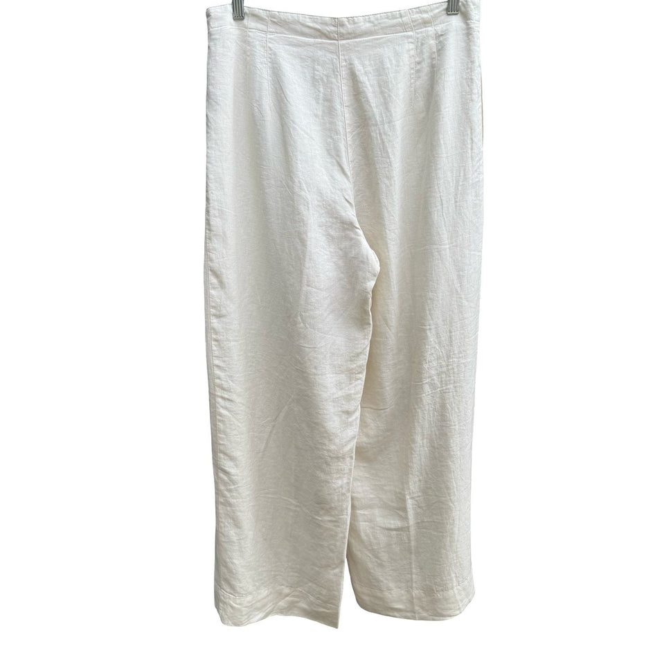 J Jill Ivory 100% Linen Coastal Minimalist Wide Leg Pants Trousers Lined 14 NEW