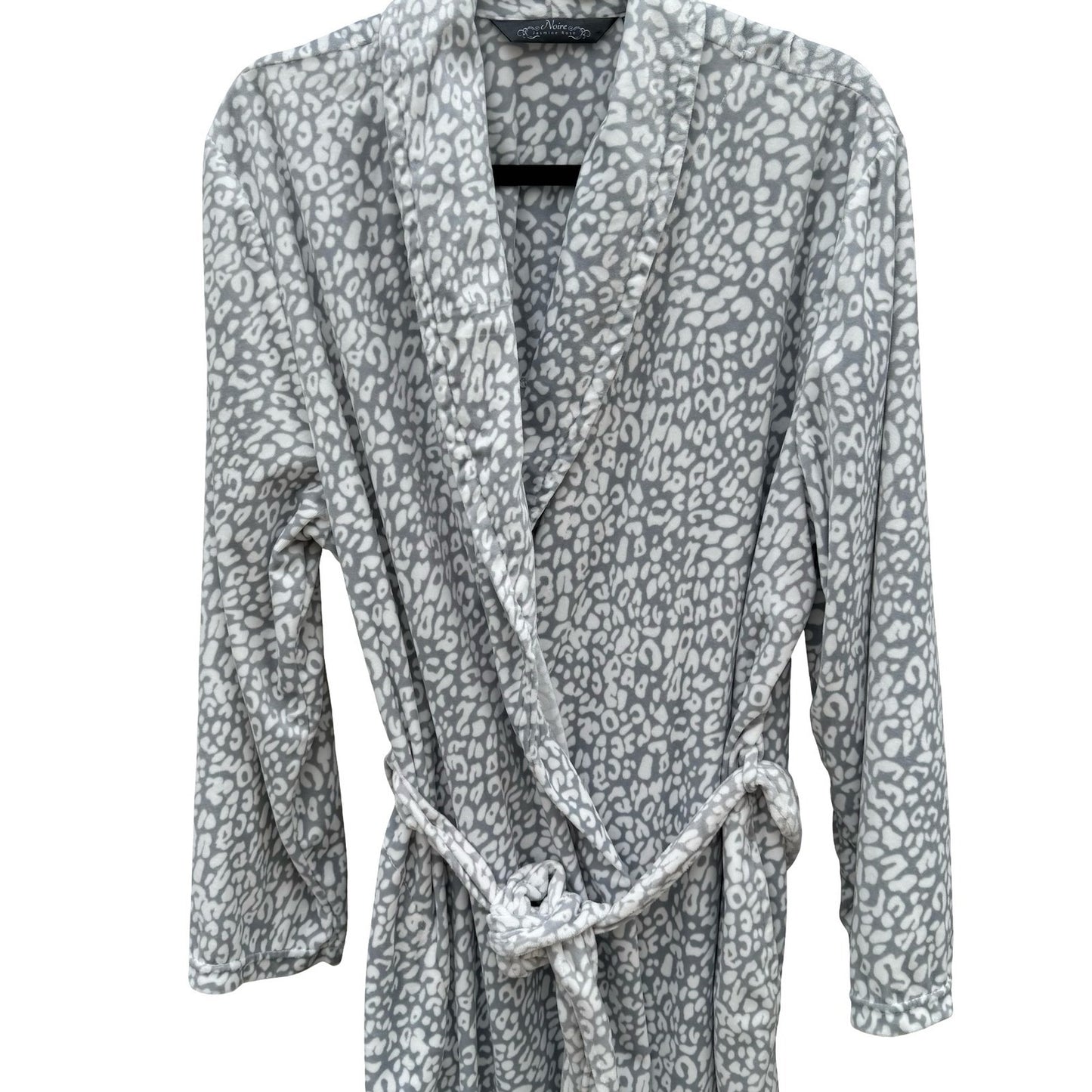 Noire Jasmine Rose Grey White Leopard Print Fleece Robe XL 727003 Shawl Collar