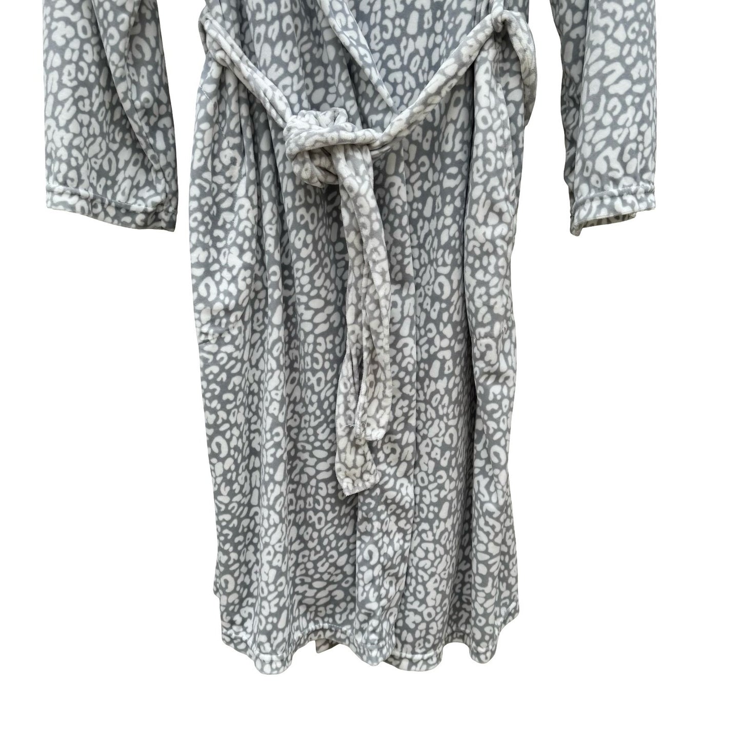 Noire Jasmine Rose Grey White Leopard Print Fleece Robe XL 727003 Shawl Collar