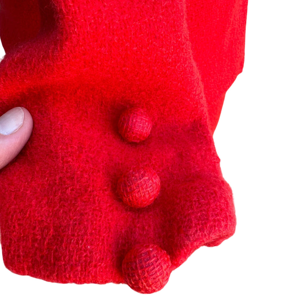 Sears Vintage 1960s Red Wool Suit Band Collar Back Zip Split Hem Top Skirt Set