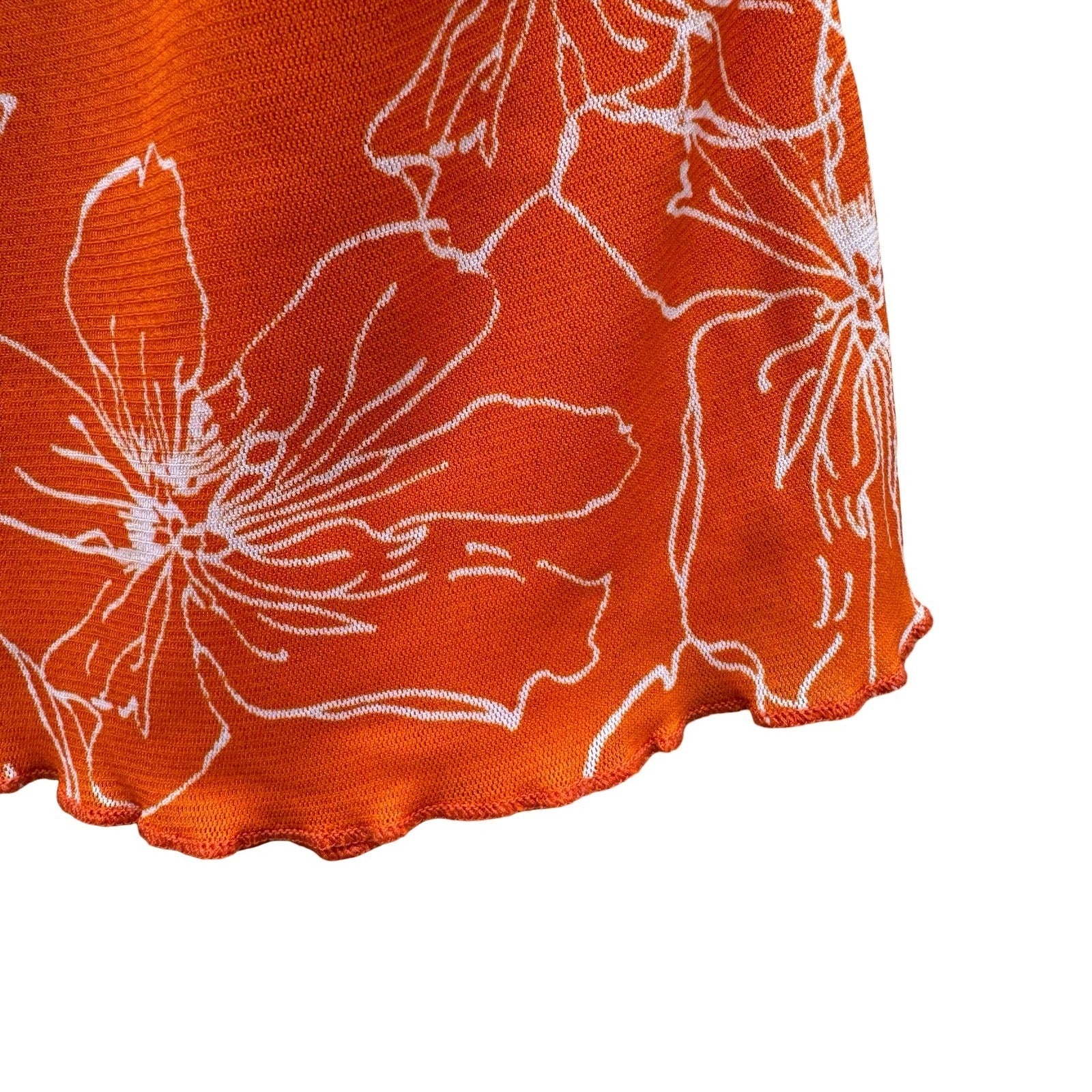 BIYAYCDA Y2K Career Orange Floral Cowl Neck Tie Shoulder Top XL Retro Tropical
