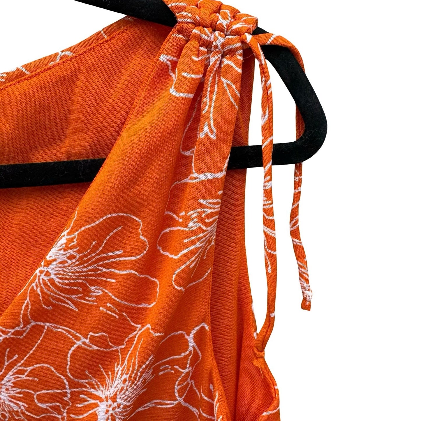 BIYAYCDA Y2K Career Orange Floral Cowl Neck Tie Shoulder Top XL Retro Tropical