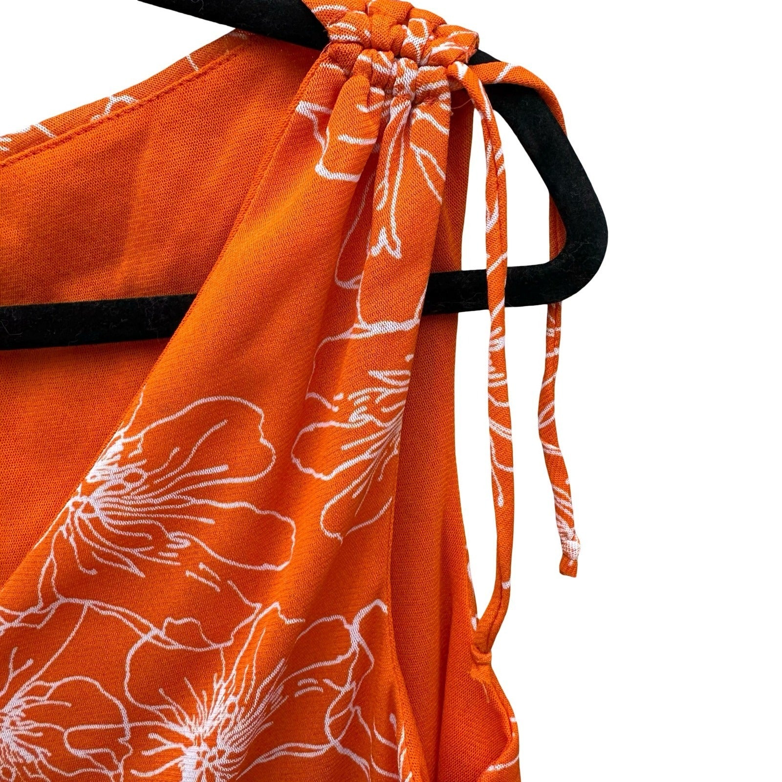 BIYAYCDA Y2K Career Orange Floral Cowl Neck Tie Shoulder Top XL Retro Tropical