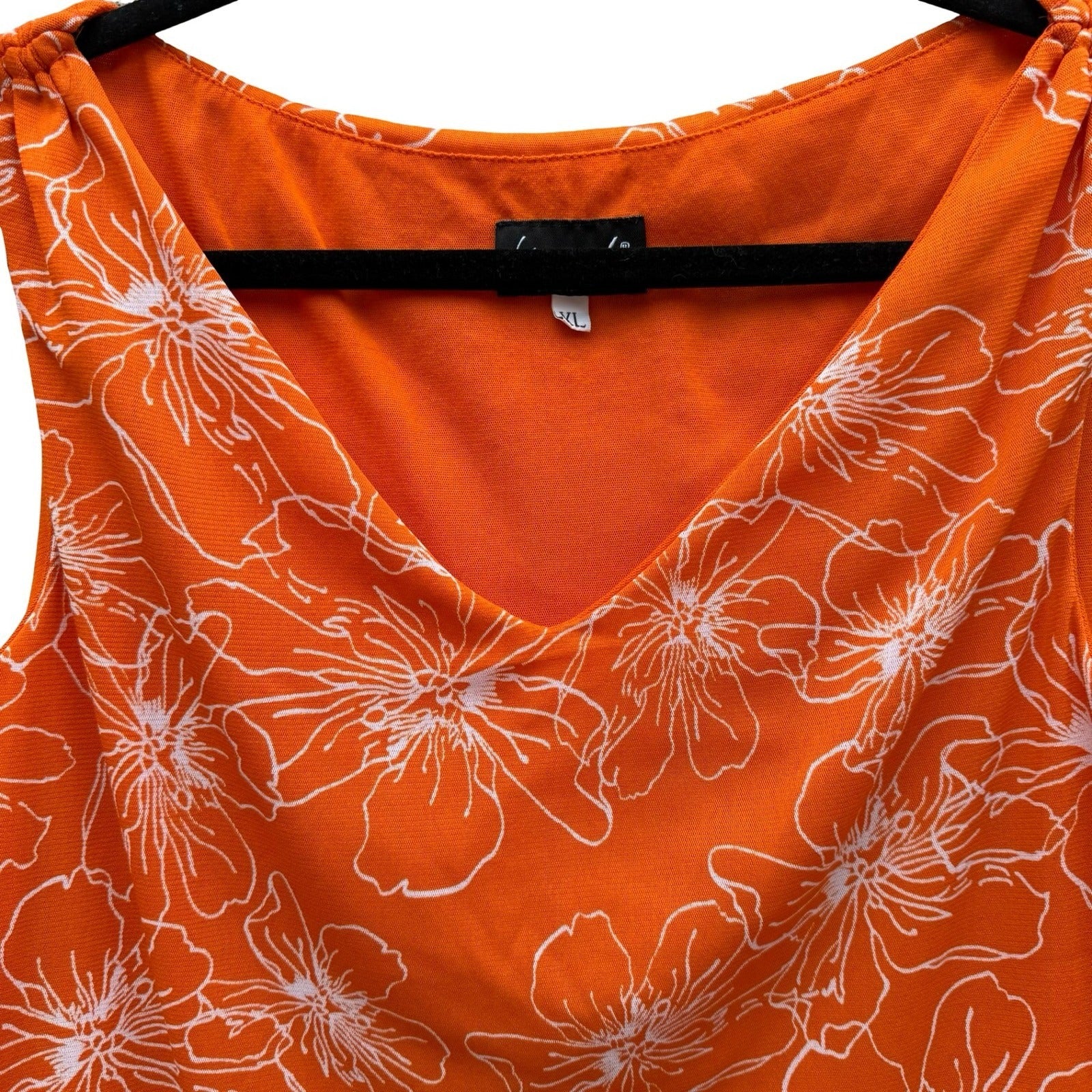 BIYAYCDA Y2K Career Orange Floral Cowl Neck Tie Shoulder Top XL Retro Tropical