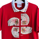 Switch Morning Sun Vintage Poker Casino Red Playing Cards Print Polo Collar Shirt Top M 3 image
