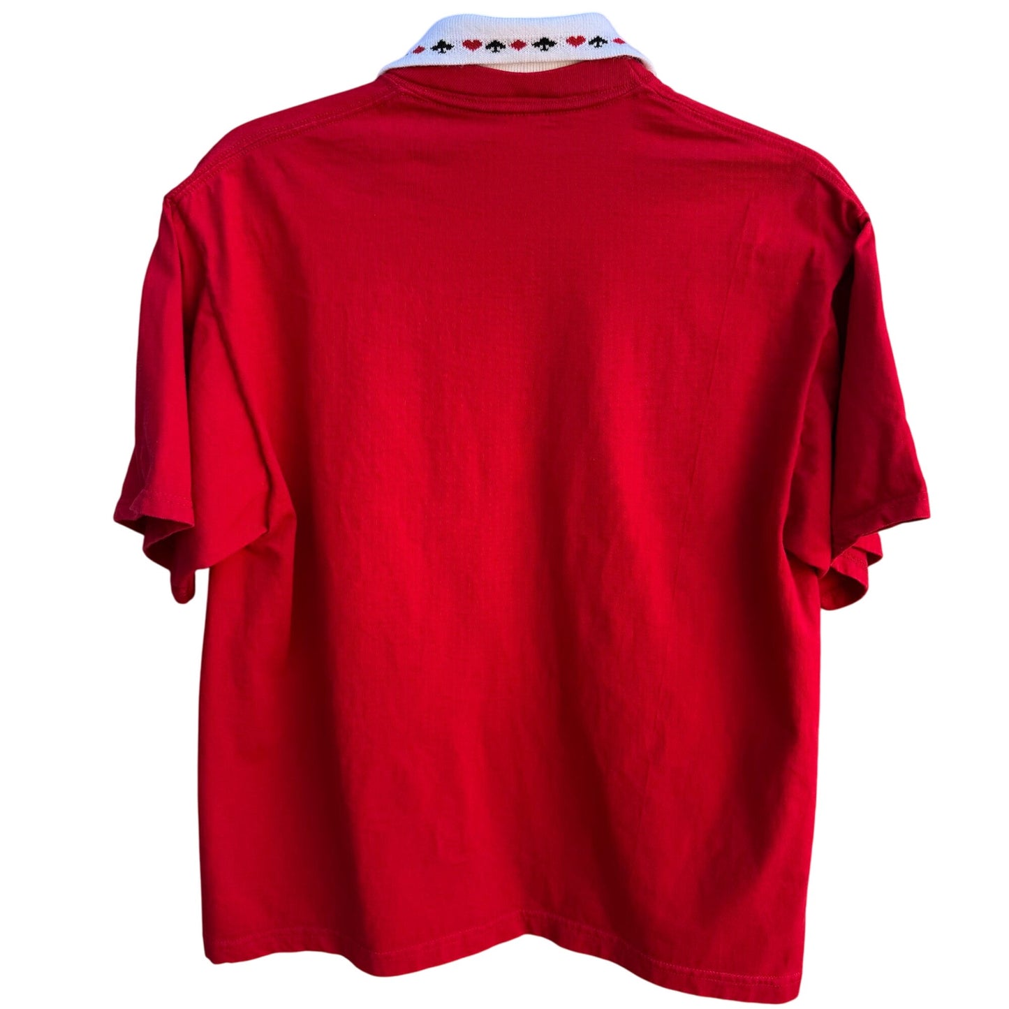Morning Sun Vintage Poker Casino Red Playing Cards Print Polo Collar Shirt Top M