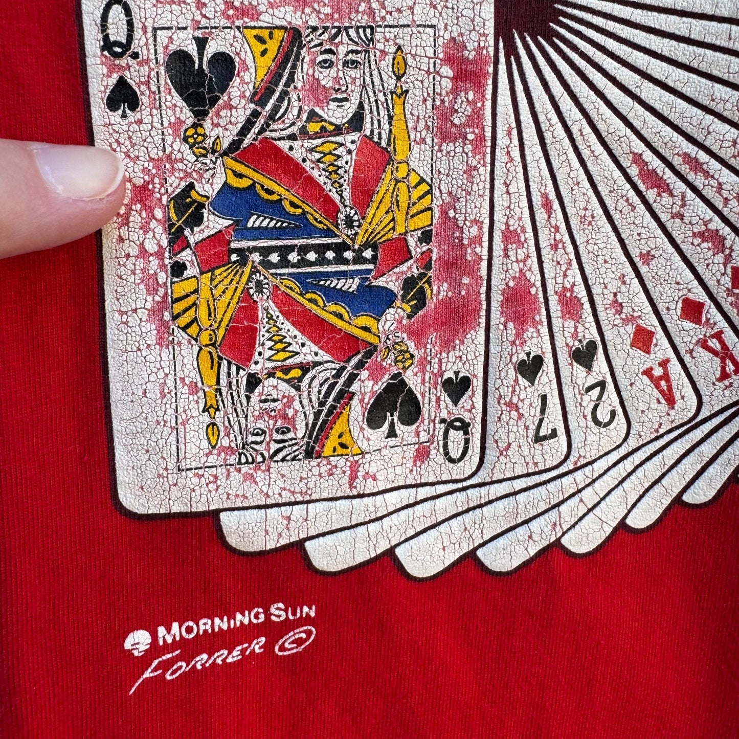 Morning Sun Vintage Poker Casino Red Playing Cards Print Polo Collar Shirt Top M