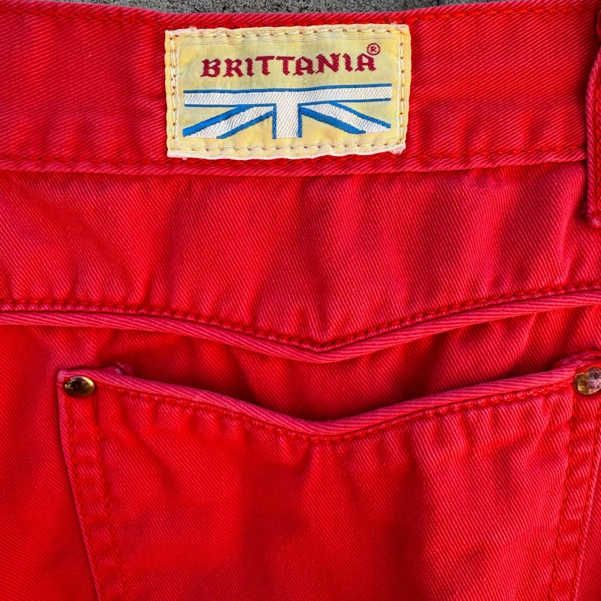 Brittania Vintage Womens Red High-Waisted Straight Leg Cotton Denim Pants 29x32