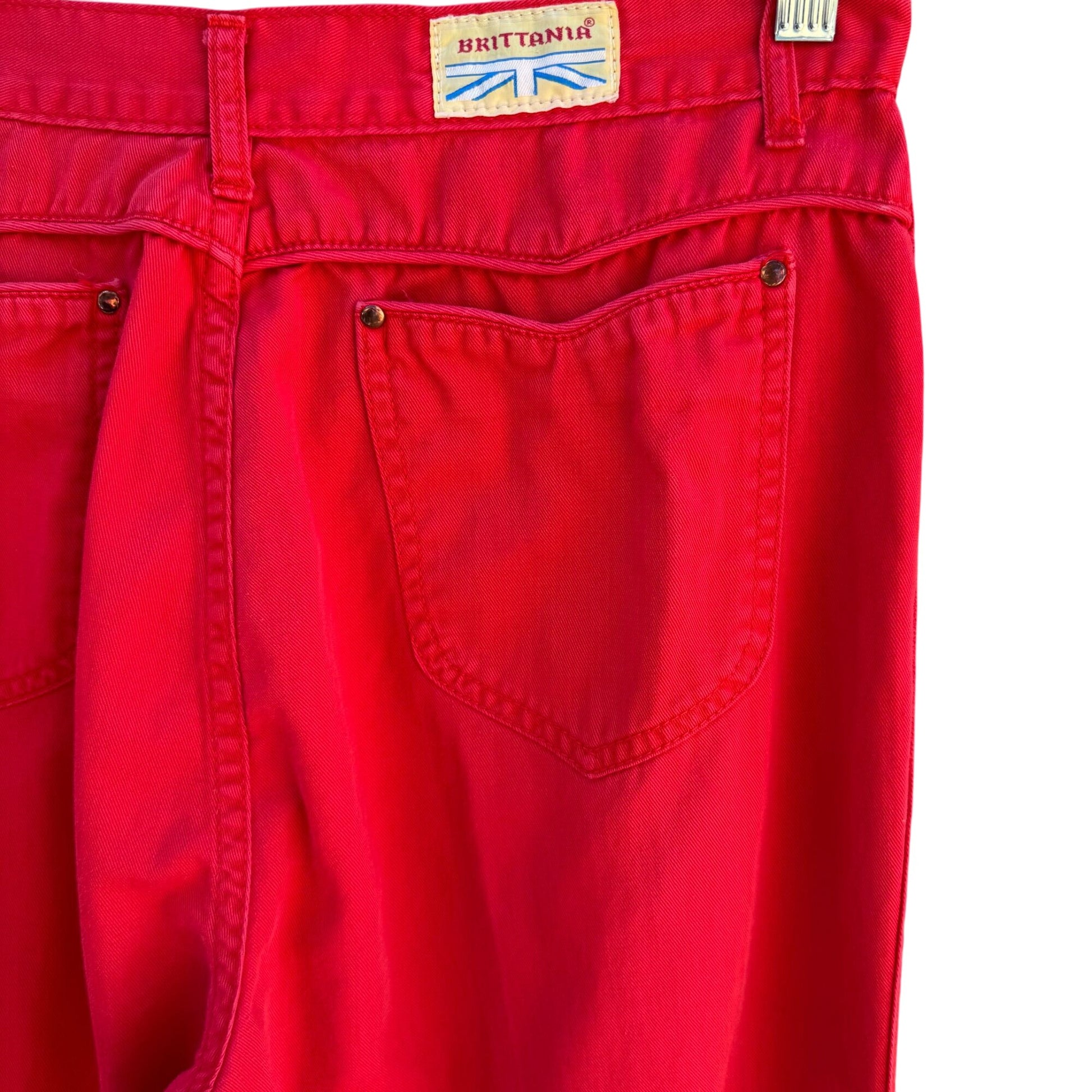 Brittania Vintage Womens Red High-Waisted Straight Leg Cotton Denim Pants 29x32