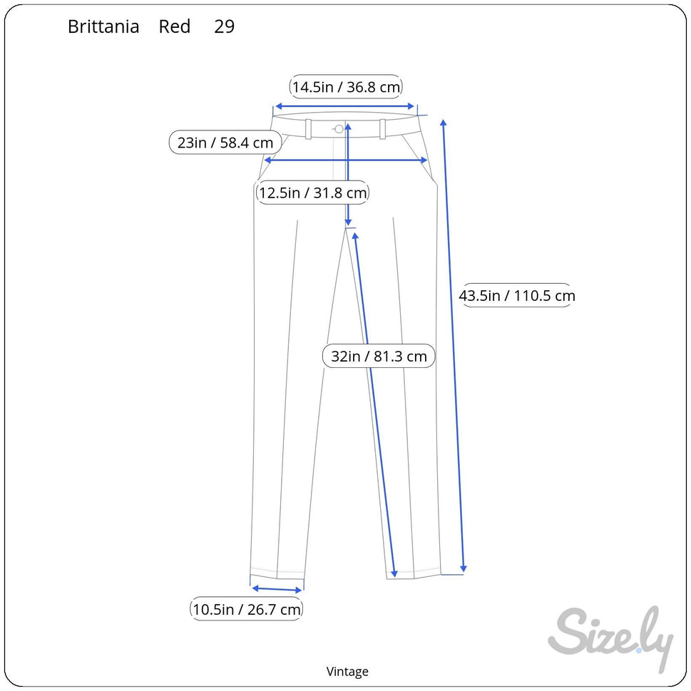 Brittania Vintage Womens Red High-Waisted Straight Leg Cotton Denim Pants 29x32