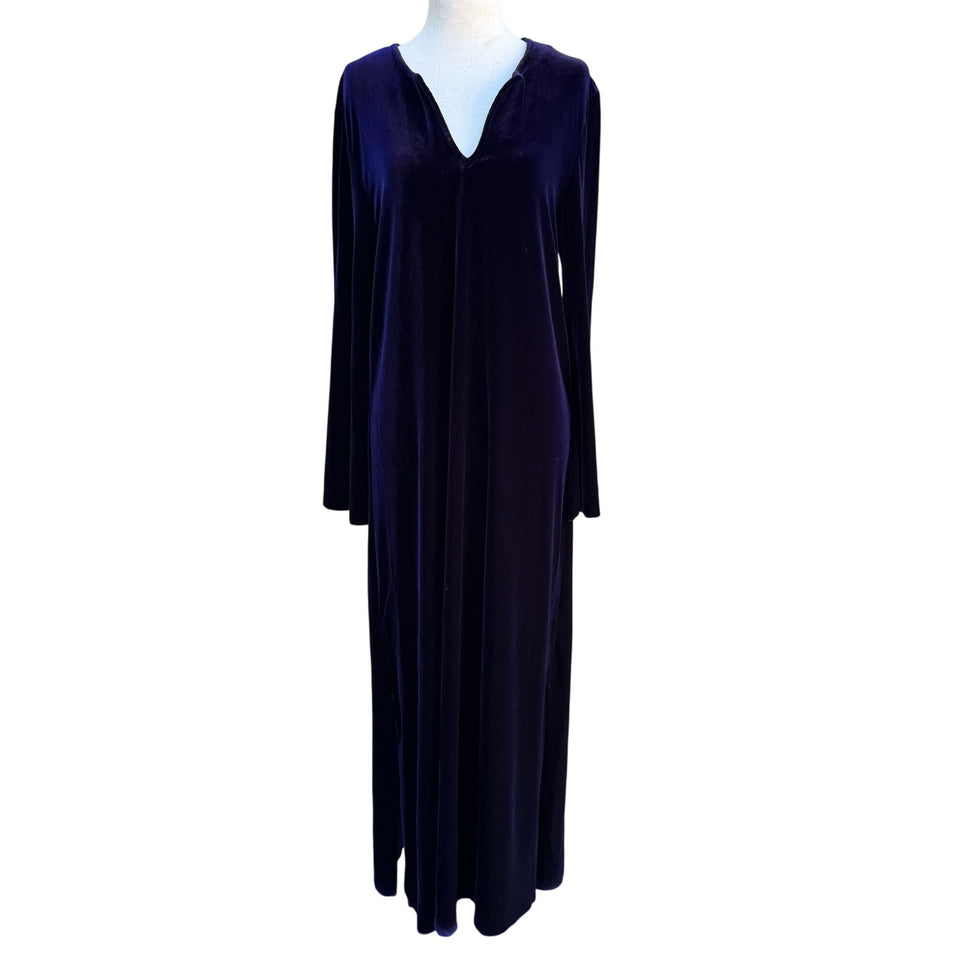 Diamond Tea Vintage Womens Long Purple Velvet V-Neck Long Sleeve Gown Maxi Dress L