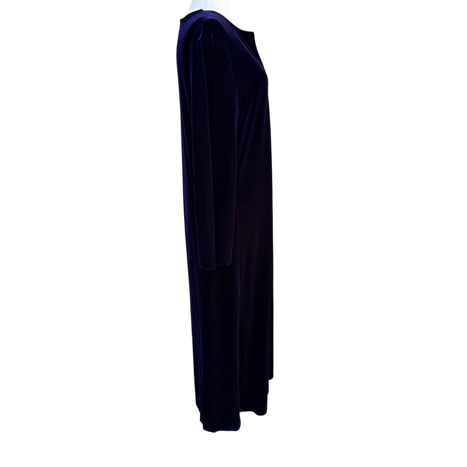 Diamond Tea Vintage Womens Long Purple Velvet V-Neck Long Sleeve Gown Maxi Dress L