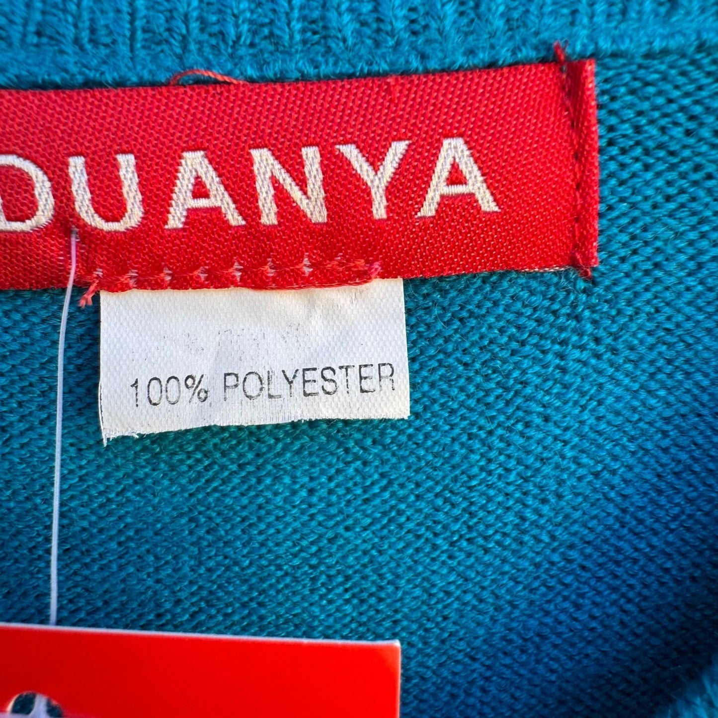 Duanya Turquoise Coastal Grandmacore Floral Jacquard Knit Cardigan Sweater L NWT