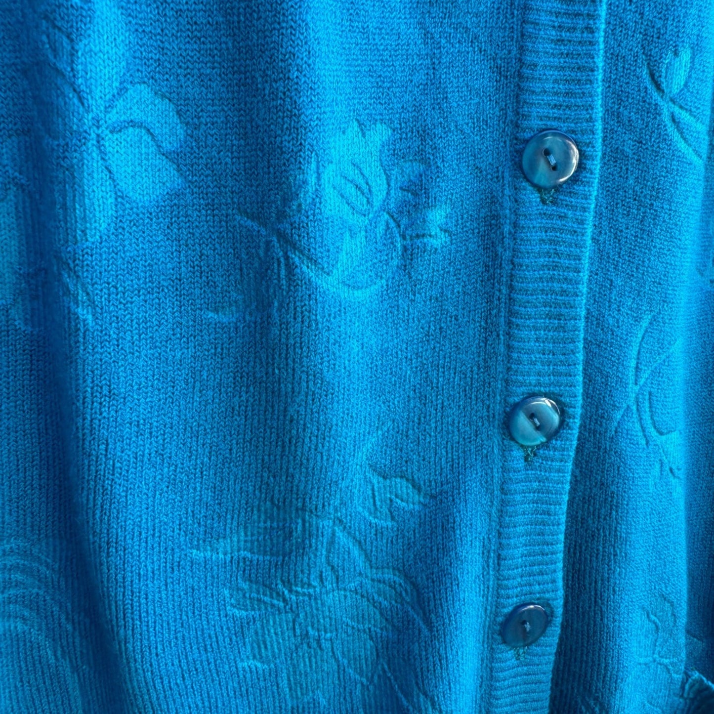 Duanya Turquoise Coastal Grandmacore Floral Jacquard Knit Cardigan Sweater L NWT