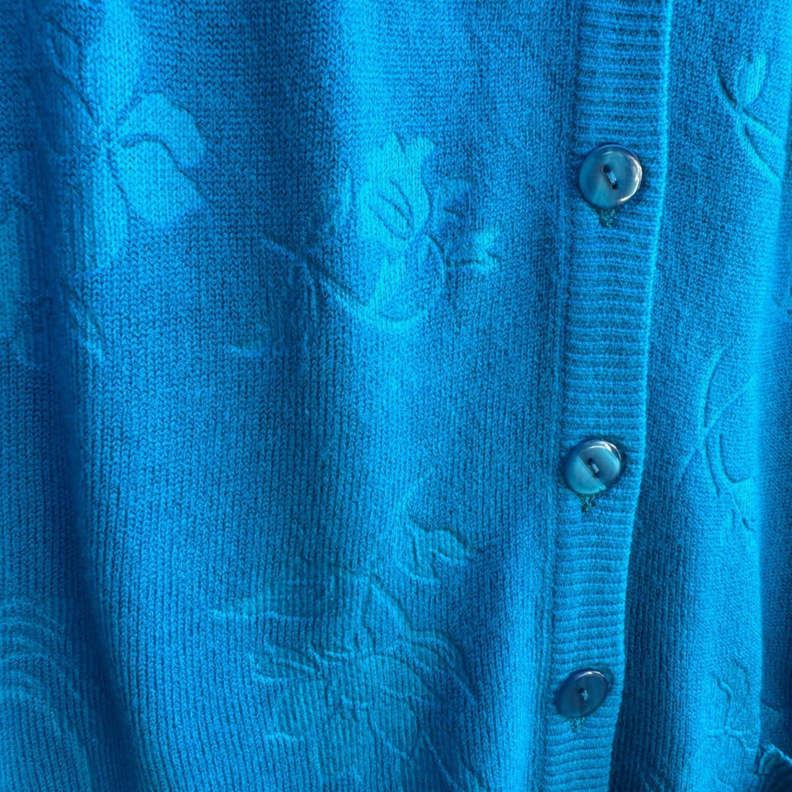 Duanya Turquoise Coastal Grandmacore Floral Jacquard Knit Cardigan Sweater L NWT