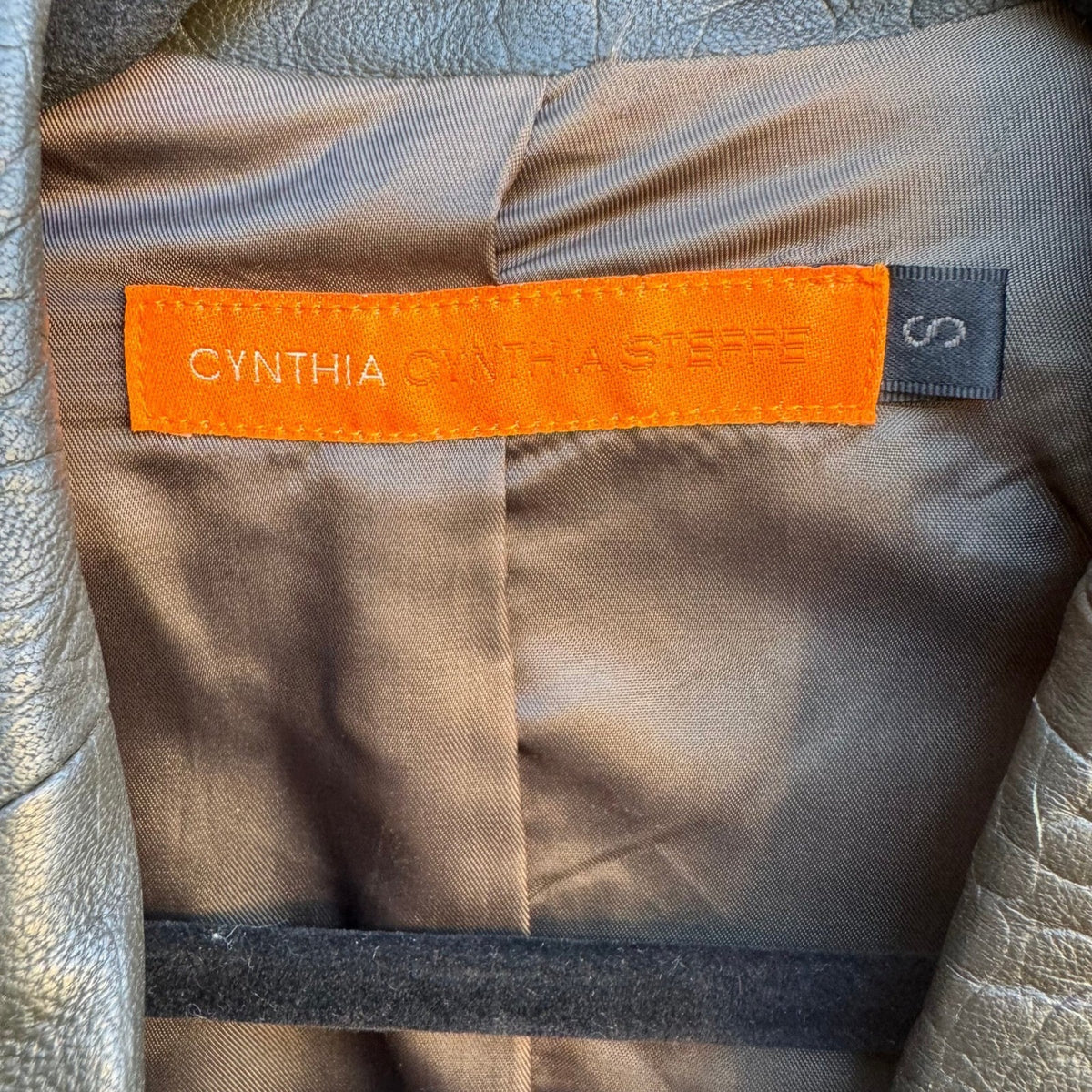 Cynthia Steffe Y2K Croc Embossed Leather Minimalist Goth Edgy Trench Coat Green